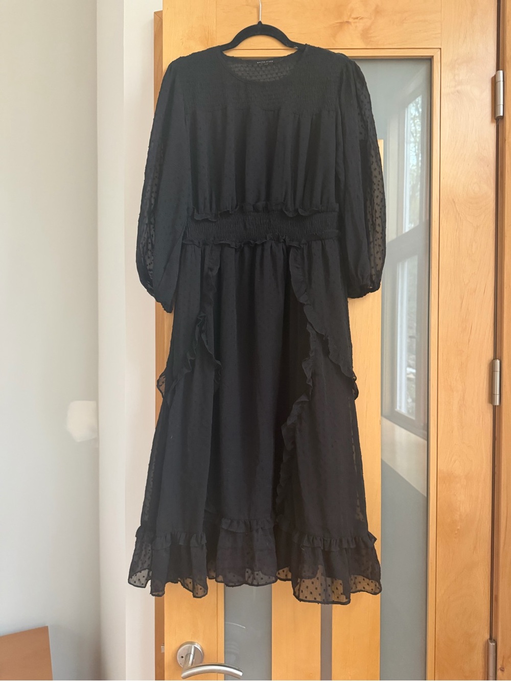 Walter Baker Black Ruffled Midi Dress